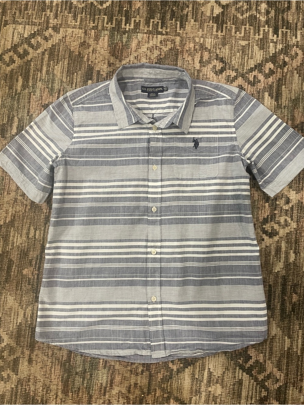 U.S. Polo Assn. Blue and White Striped Short-Sleeve Button-Down Boys XXL
